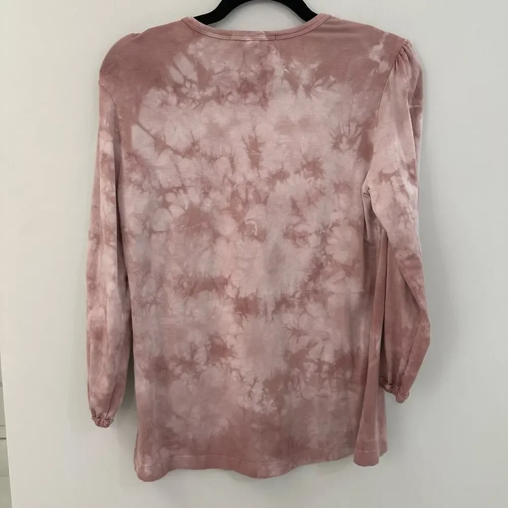 Johnny Was Calme Top Womens Tie Dye Puff Sleeve Blouse Boho Tencel Blend XS